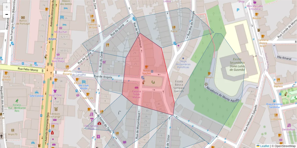Mapa detalhado do código postal 1170-247 com limites, códigos postais vizinhos e agências dos correios