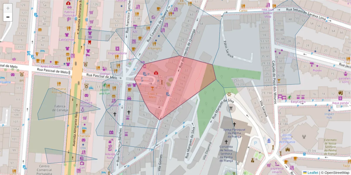Mapa detalhado do código postal 1170-278 com limites, códigos postais vizinhos e agências dos correios
