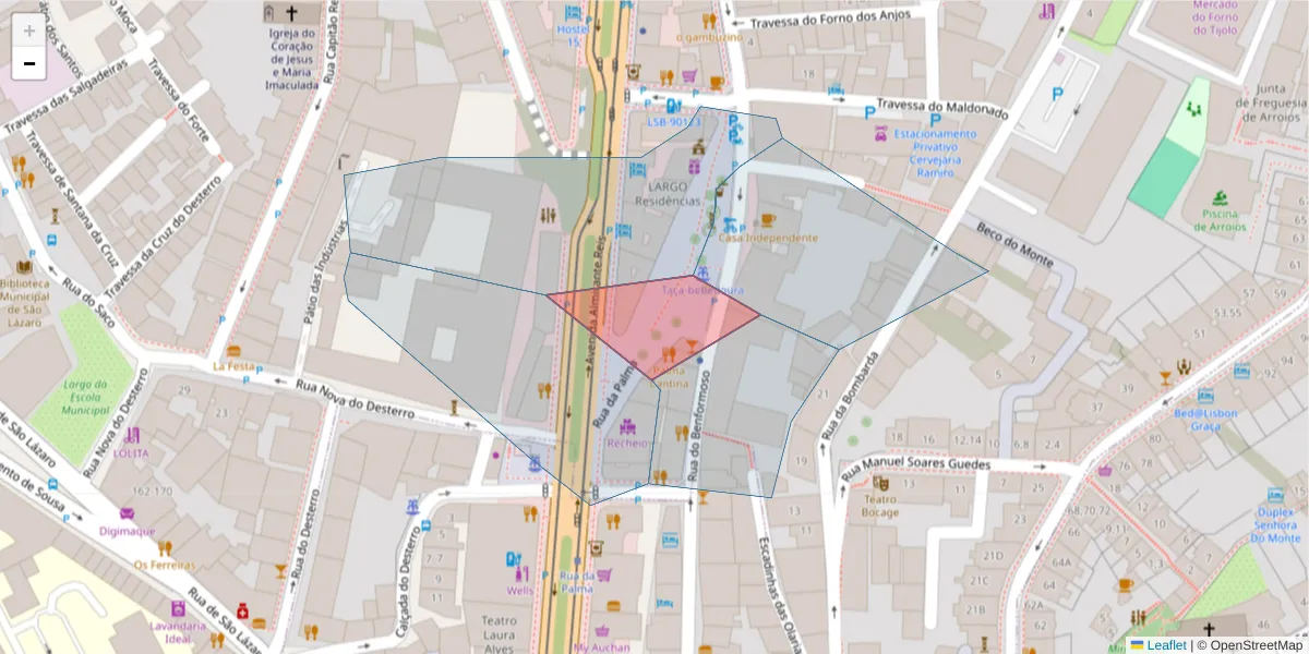 Mapa detalhado do código postal 1170-285 com limites, códigos postais vizinhos e agências dos correios