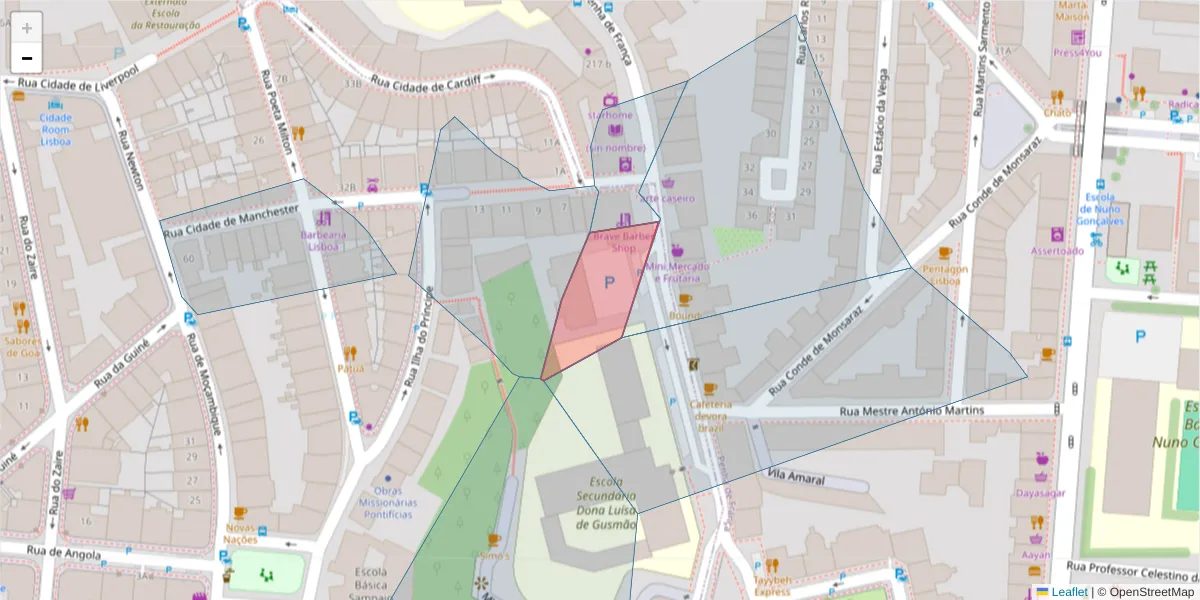 Mapa detalhado do código postal 1170 299 com limites, códigos postais vizinhos e agências dos correios