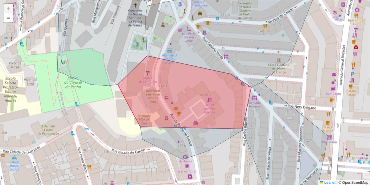 Mapa detalhado do código postal 1170-304 com limites, códigos postais vizinhos e agências dos correios