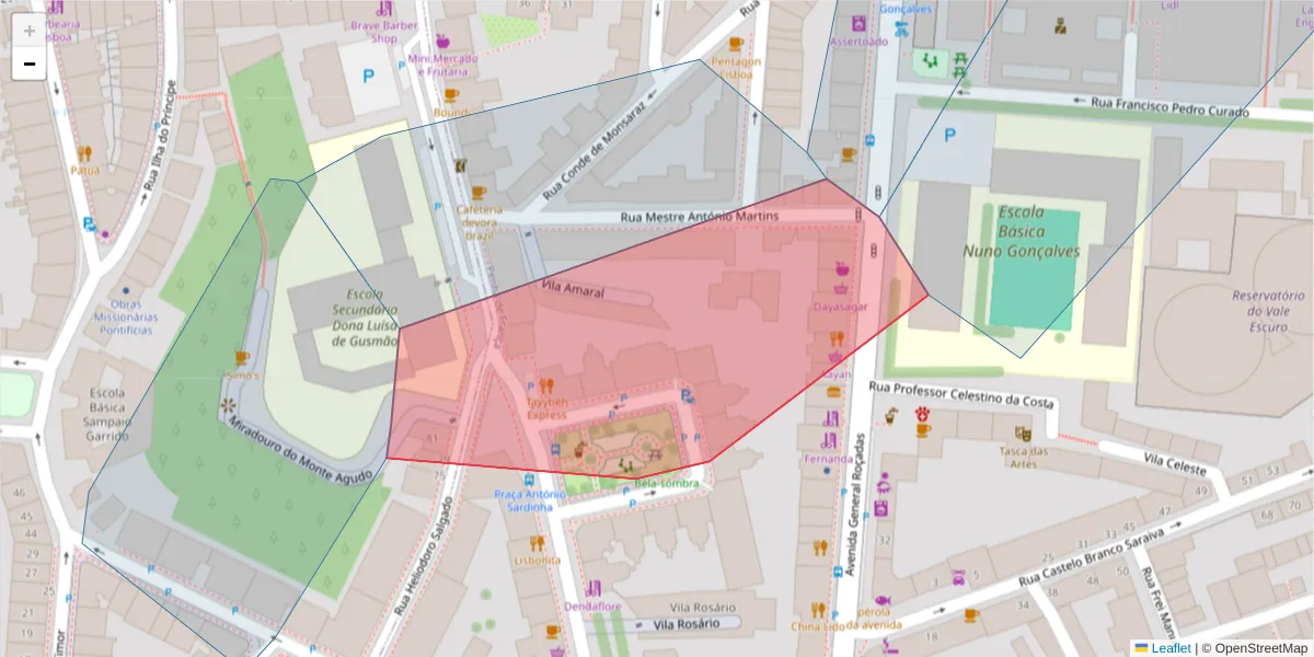 Mapa detalhado do código postal 1170 308 com limites, códigos postais vizinhos e agências dos correios