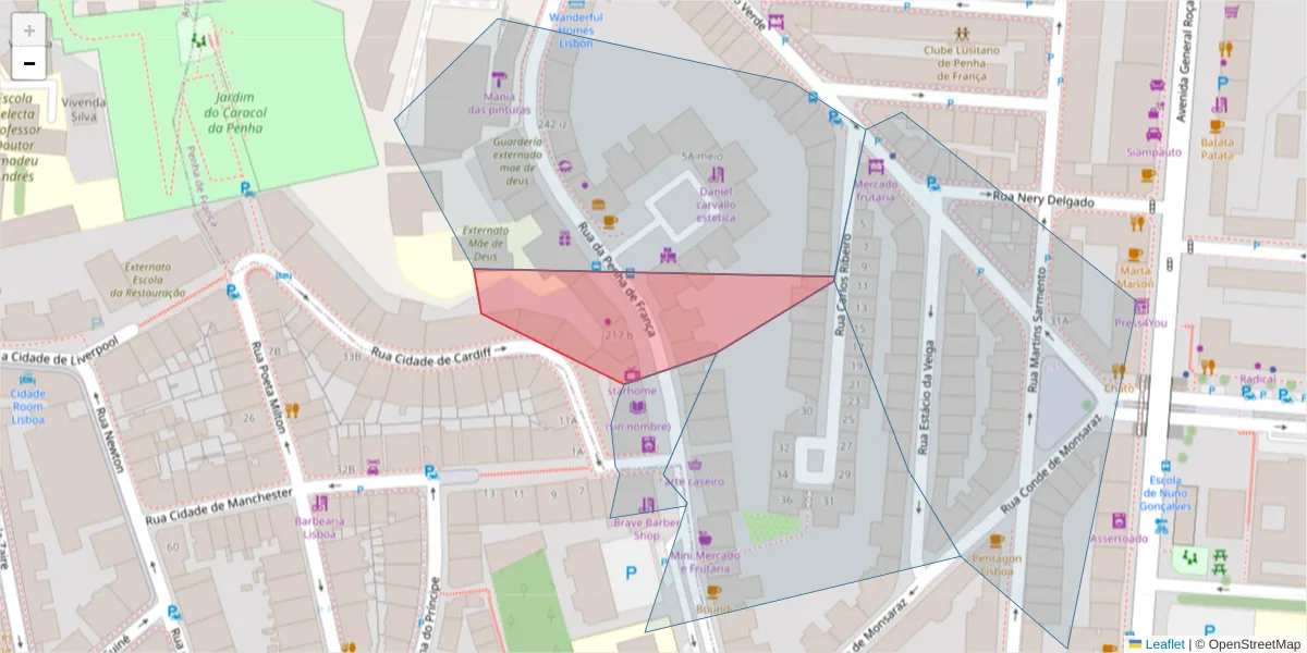 Mapa detalhado do código postal 1170 311 com limites, códigos postais vizinhos e agências dos correios