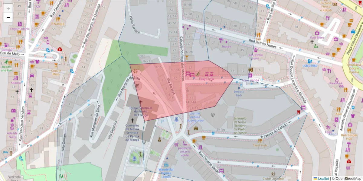 Mapa detalhado do código postal 1170-317 com limites, códigos postais vizinhos e agências dos correios