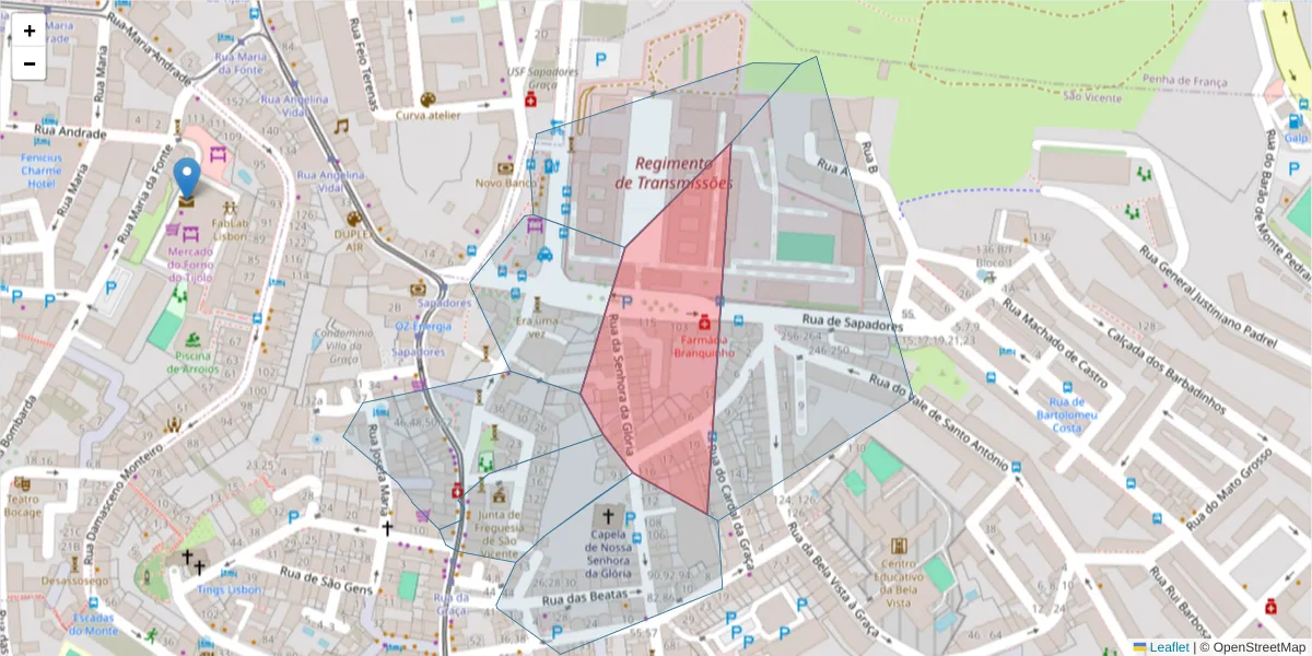 Mapa detalhado do código postal 1170-339 Graça com limites, códigos postais vizinhos e agências dos correios