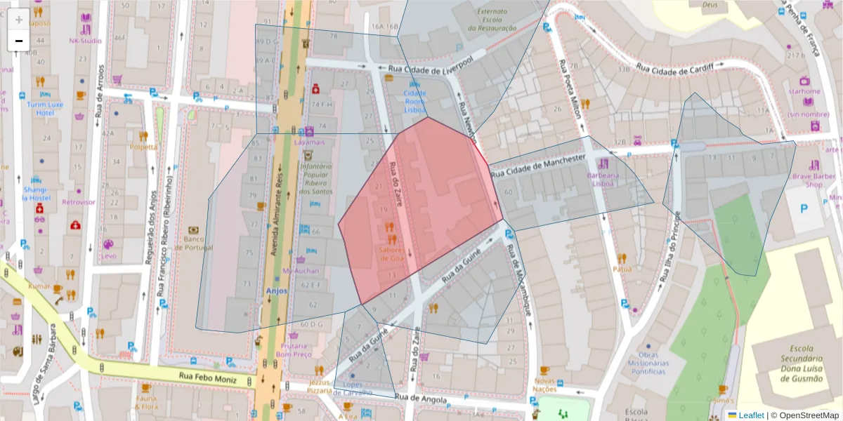 Mapa detalhado do código postal 1170-397 com limites, códigos postais vizinhos e agências dos correios