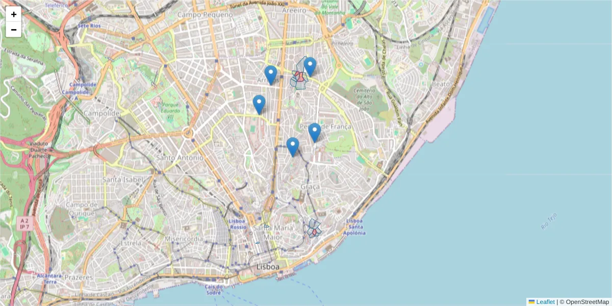 Mapa detalhado do código postal 1170 com limites, códigos postais vizinhos e agências dos correios