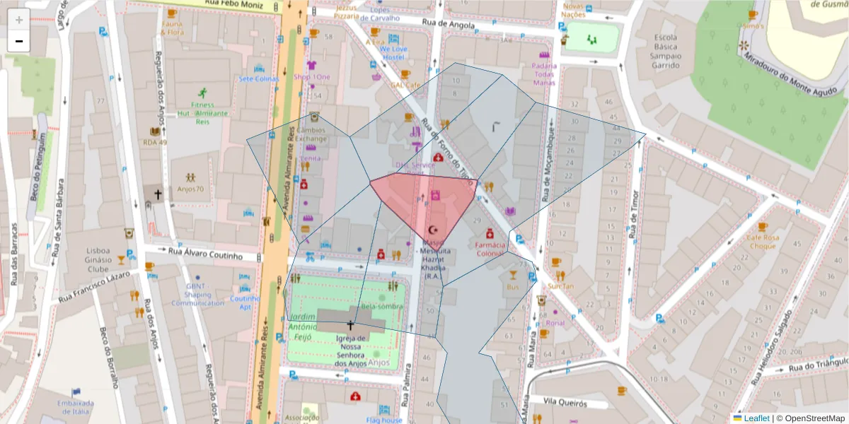 Mapa detalhado do código postal 1199-006 com limites, códigos postais vizinhos e agências dos correios