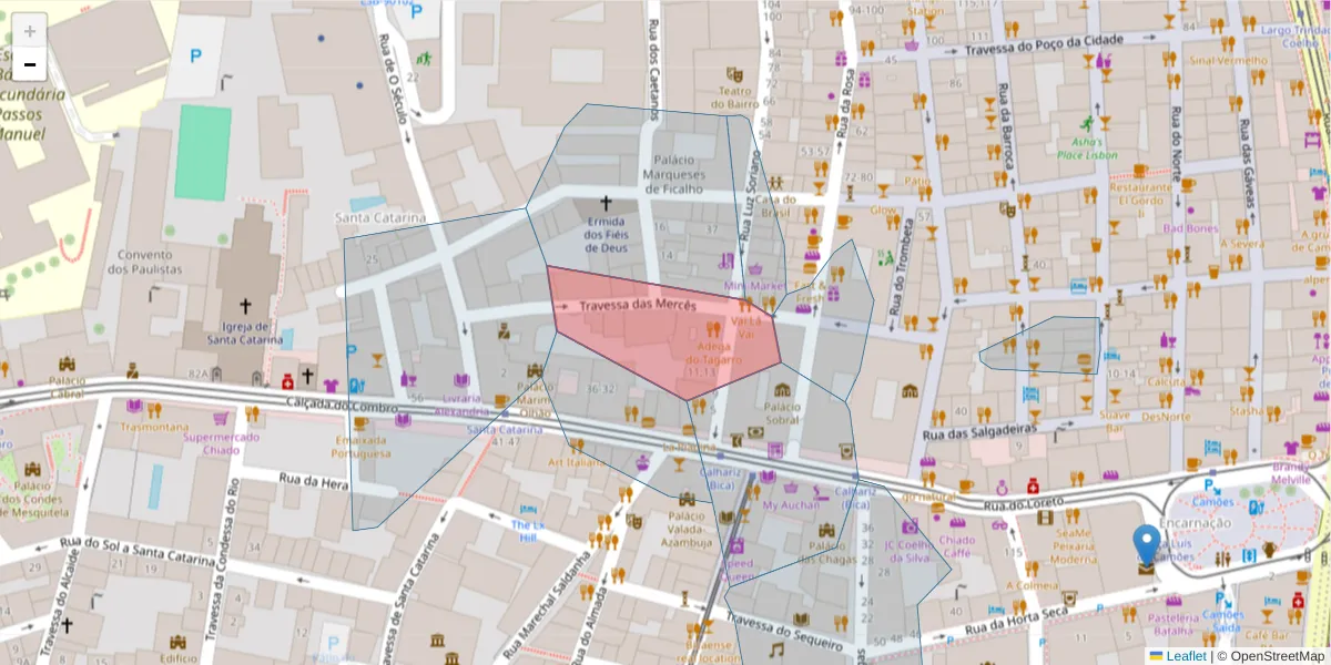Mapa detalhado do código postal 1200-012 com limites, códigos postais vizinhos e agências dos correios