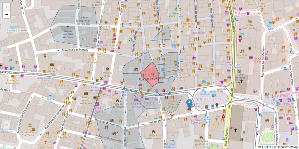 Mapa detalhado do código postal 1200-036 com limites, códigos postais vizinhos e agências dos correios