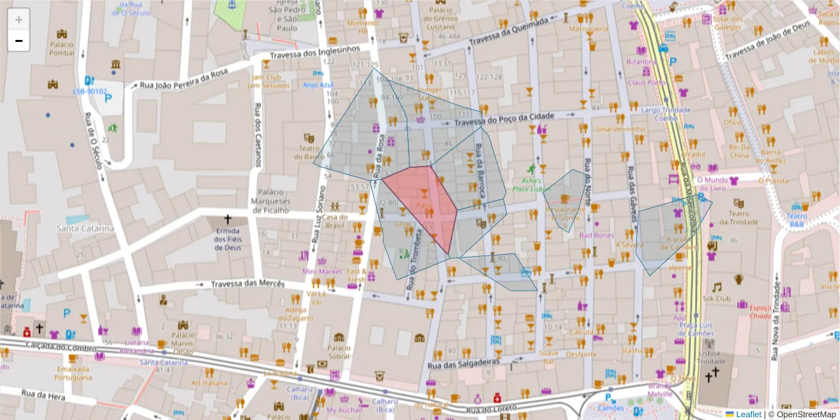 Mapa detalhado do código postal 1200-037 com limites, códigos postais vizinhos e agências dos correios