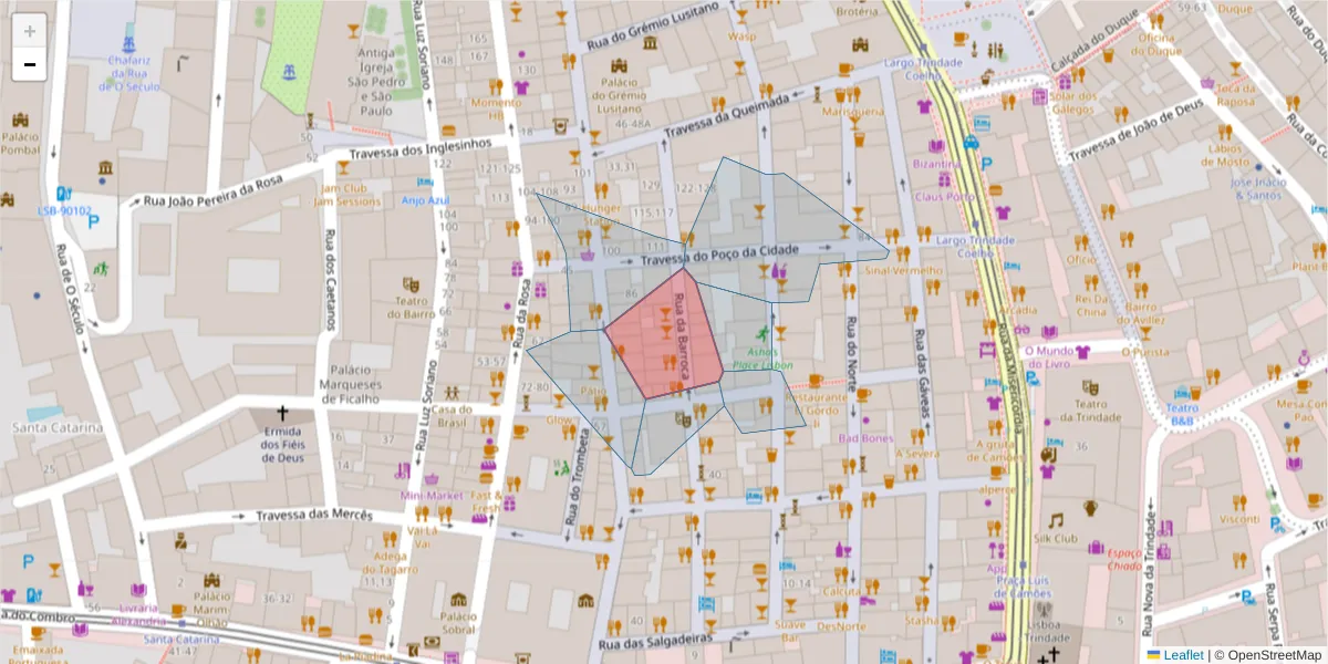 Mapa detalhado do código postal 1200-048 com limites, códigos postais vizinhos e agências dos correios