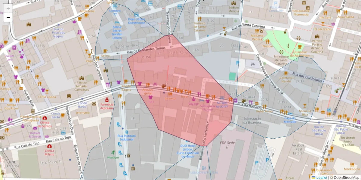 Mapa detalhado do código postal 1200-070 com limites, códigos postais vizinhos e agências dos correios