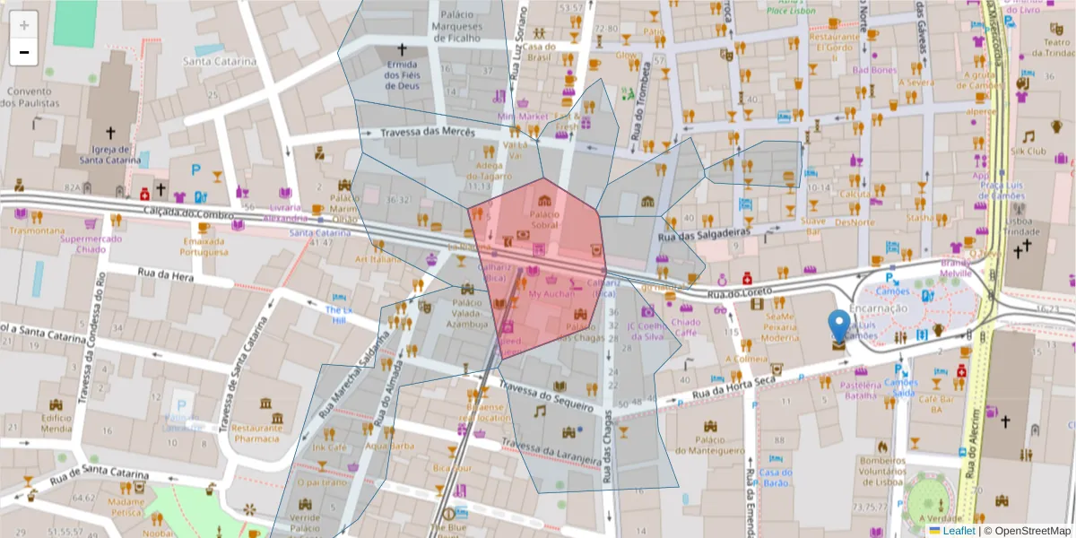 Mapa detalhado do código postal 1200-086 com limites, códigos postais vizinhos e agências dos correios