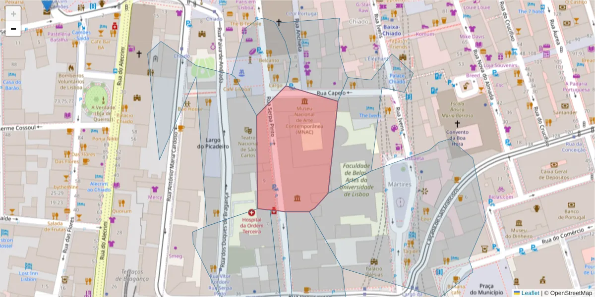 Mapa detalhado do código postal 1200-087 com limites, códigos postais vizinhos e agências dos correios