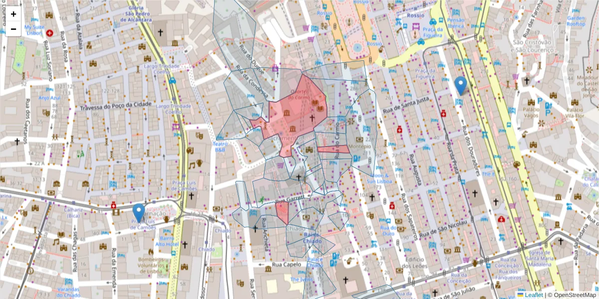 Mapa detalhado do código postal 1200-092 com limites, códigos postais vizinhos e agências dos correios
