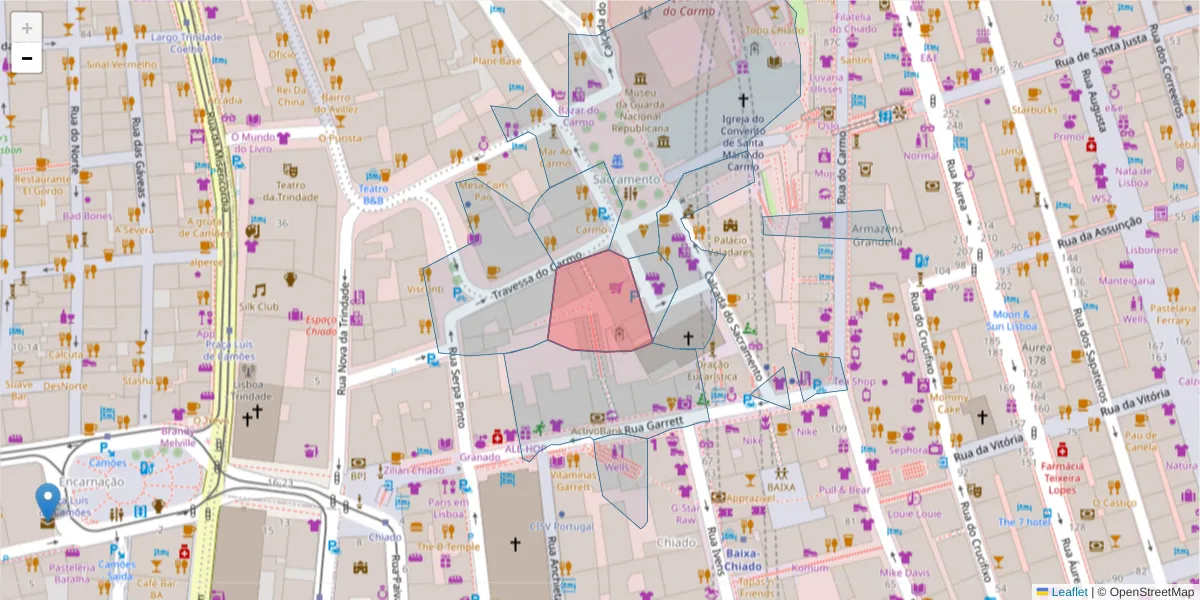 Mapa detalhado do código postal 1200-095 com limites, códigos postais vizinhos e agências dos correios