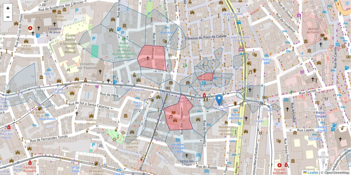 Mapa detalhado do código postal 1200-106 com limites, códigos postais vizinhos e agências dos correios