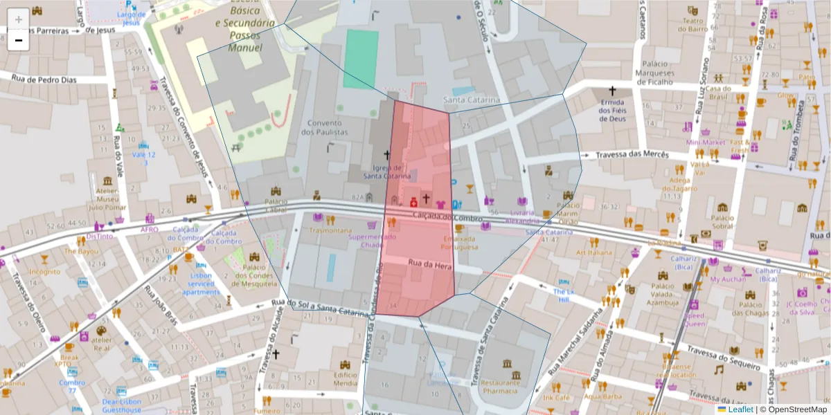 Mapa detalhado do código postal 1200-115 Santa Catarina com limites, códigos postais vizinhos e agências dos correios
