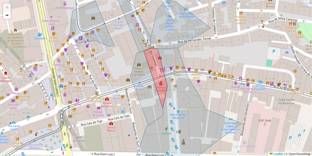 Mapa detalhado do código postal 1200-118 São Paulo com limites, códigos postais vizinhos e agências dos correios