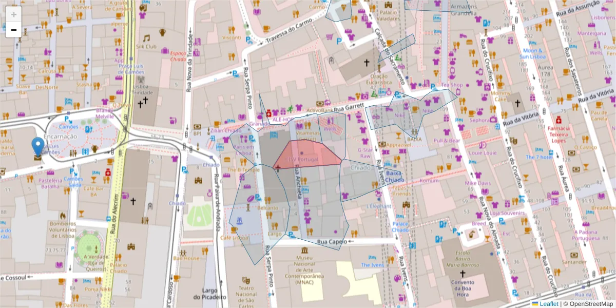 Mapa detalhado do código postal 1200-123 com limites, códigos postais vizinhos e agências dos correios
