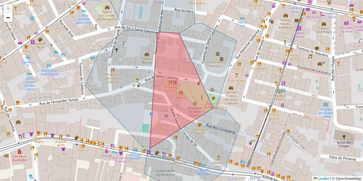 Mapa detalhado do código postal 1200-128 com limites, códigos postais vizinhos e agências dos correios