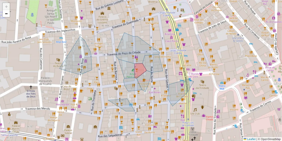 Mapa detalhado do código postal 1200-145 com limites, códigos postais vizinhos e agências dos correios