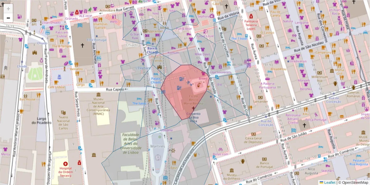 Mapa detalhado do código postal 1200-162 com limites, códigos postais vizinhos e agências dos correios