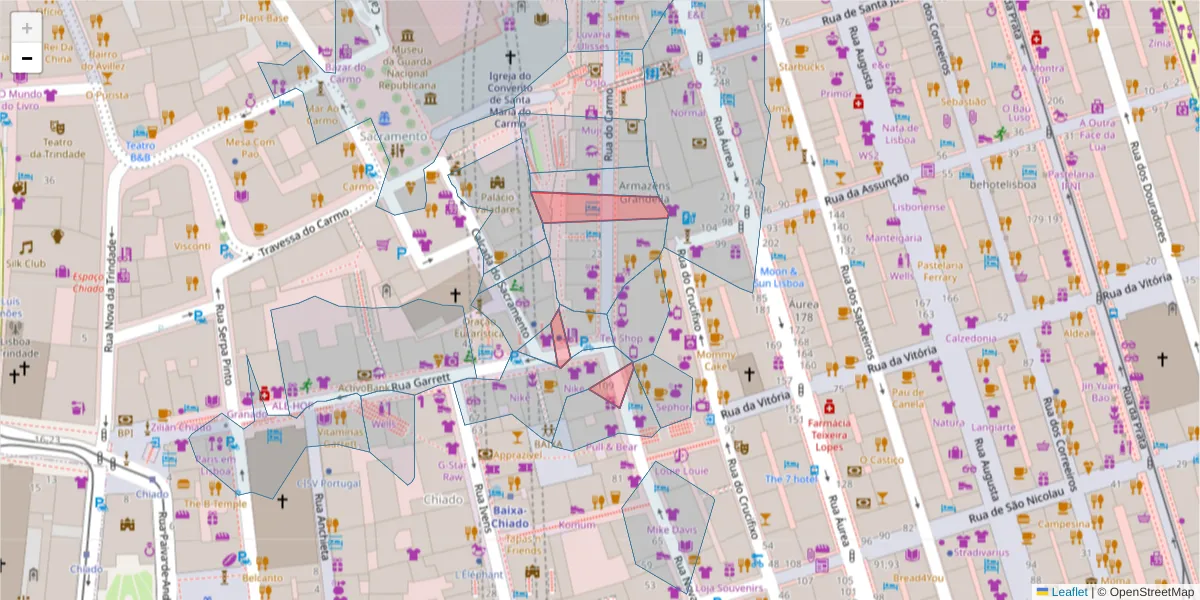 Mapa detalhado do código postal 1200-219 com limites, códigos postais vizinhos e agências dos correios