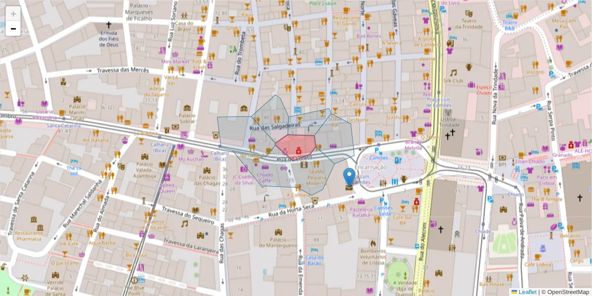 Mapa detalhado do código postal 1200-242 Encarnação com limites, códigos postais vizinhos e agências dos correios