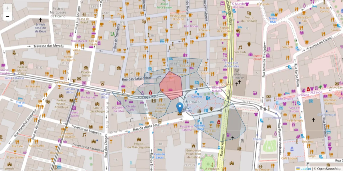 Mapa detalhado do código postal 1200-242 com limites, códigos postais vizinhos e agências dos correios