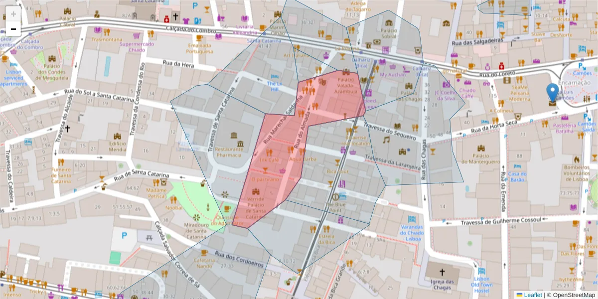 Mapa detalhado do código postal 1200-260 com limites, códigos postais vizinhos e agências dos correios
