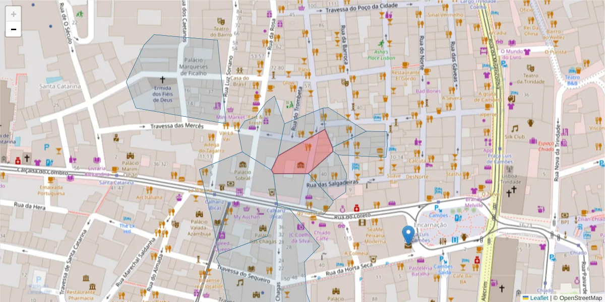 Mapa detalhado do código postal 1200-268 com limites, códigos postais vizinhos e agências dos correios
