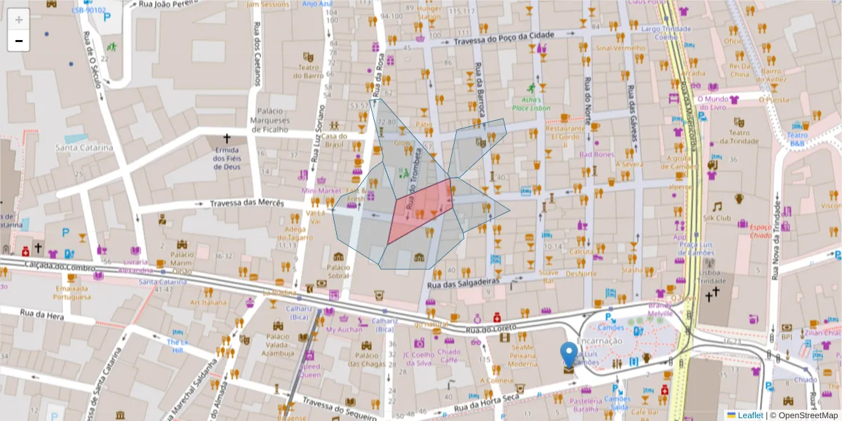 Mapa detalhado do código postal 1200-269 com limites, códigos postais vizinhos e agências dos correios