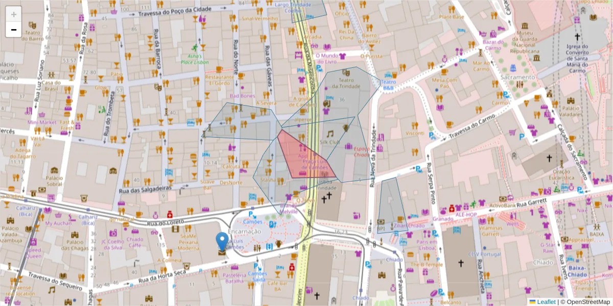 Mapa detalhado do código postal 1200-270 com limites, códigos postais vizinhos e agências dos correios