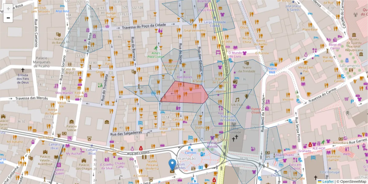 Mapa detalhado do código postal 1200-279 com limites, códigos postais vizinhos e agências dos correios