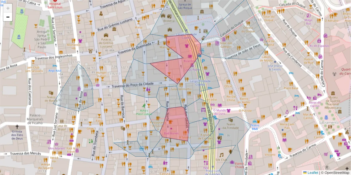 Mapa detalhado do código postal 1200-287 com limites, códigos postais vizinhos e agências dos correios