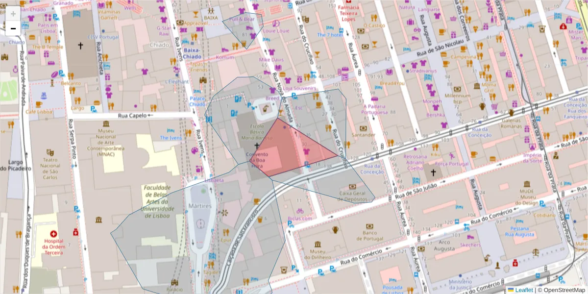 Mapa detalhado do código postal 1200-289 com limites, códigos postais vizinhos e agências dos correios