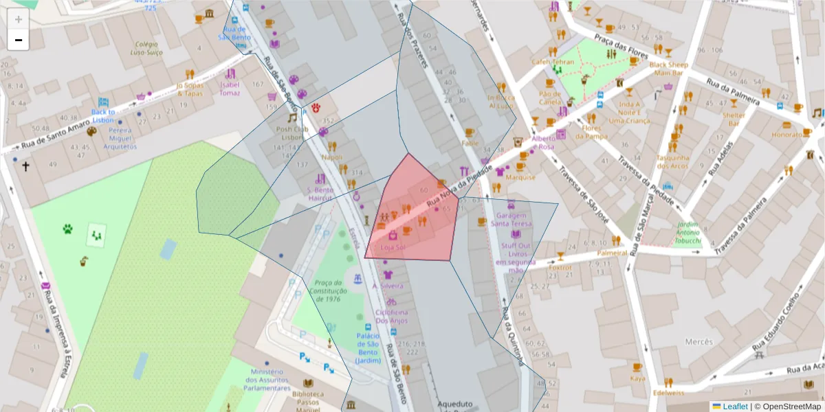 Mapa detalhado do código postal 1200-299 com limites, códigos postais vizinhos e agências dos correios
