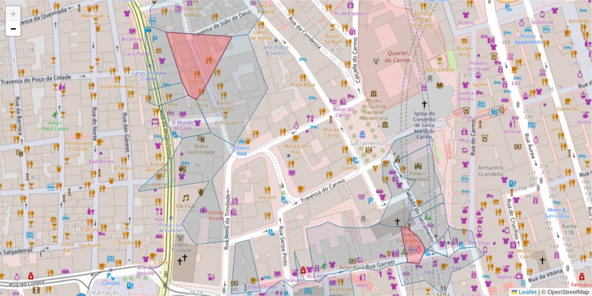 Mapa detalhado do código postal 1200-301 com limites, códigos postais vizinhos e agências dos correios