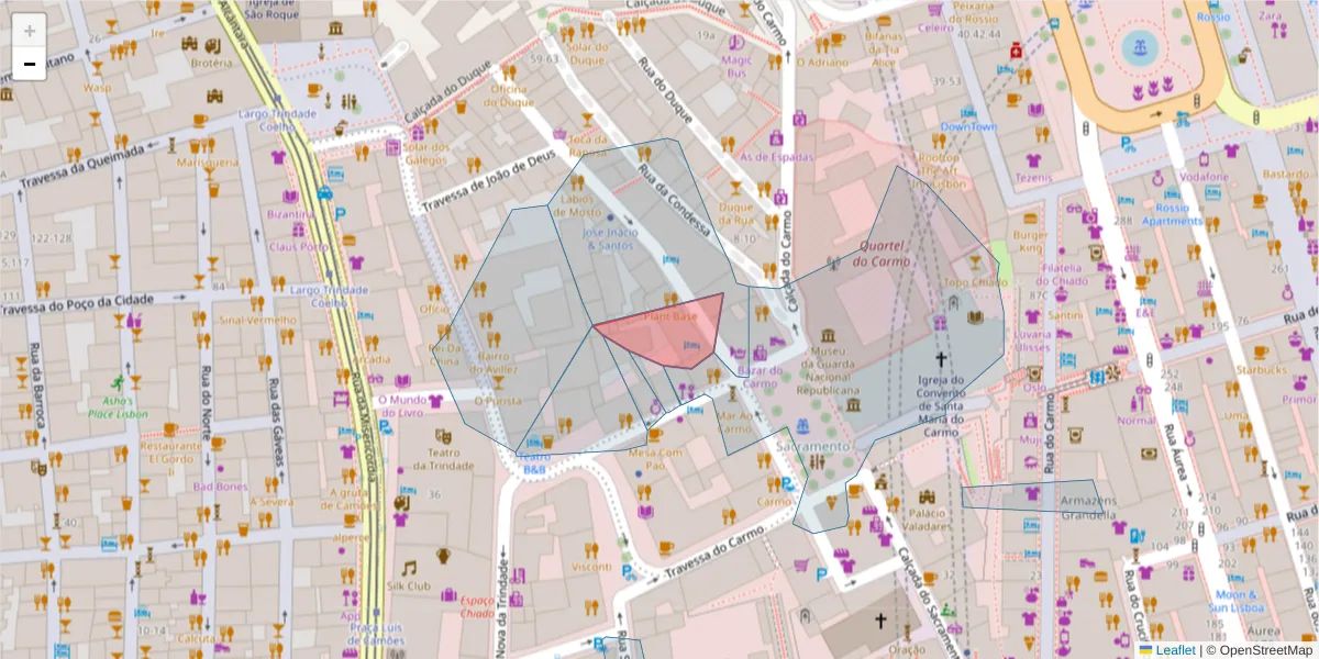 Mapa detalhado do código postal 1200-307 com limites, códigos postais vizinhos e agências dos correios