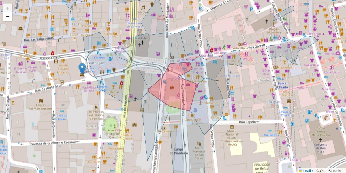 Mapa detalhado do código postal 1200-310 com limites, códigos postais vizinhos e agências dos correios