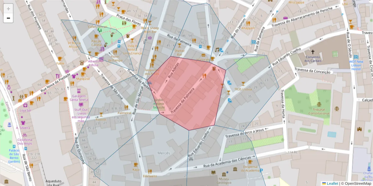 Mapa detalhado do código postal 1200-311 com limites, códigos postais vizinhos e agências dos correios