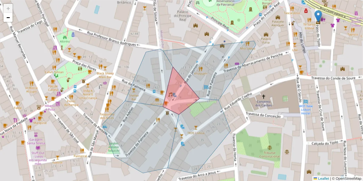 Mapa detalhado do código postal 1200-313 com limites, códigos postais vizinhos e agências dos correios