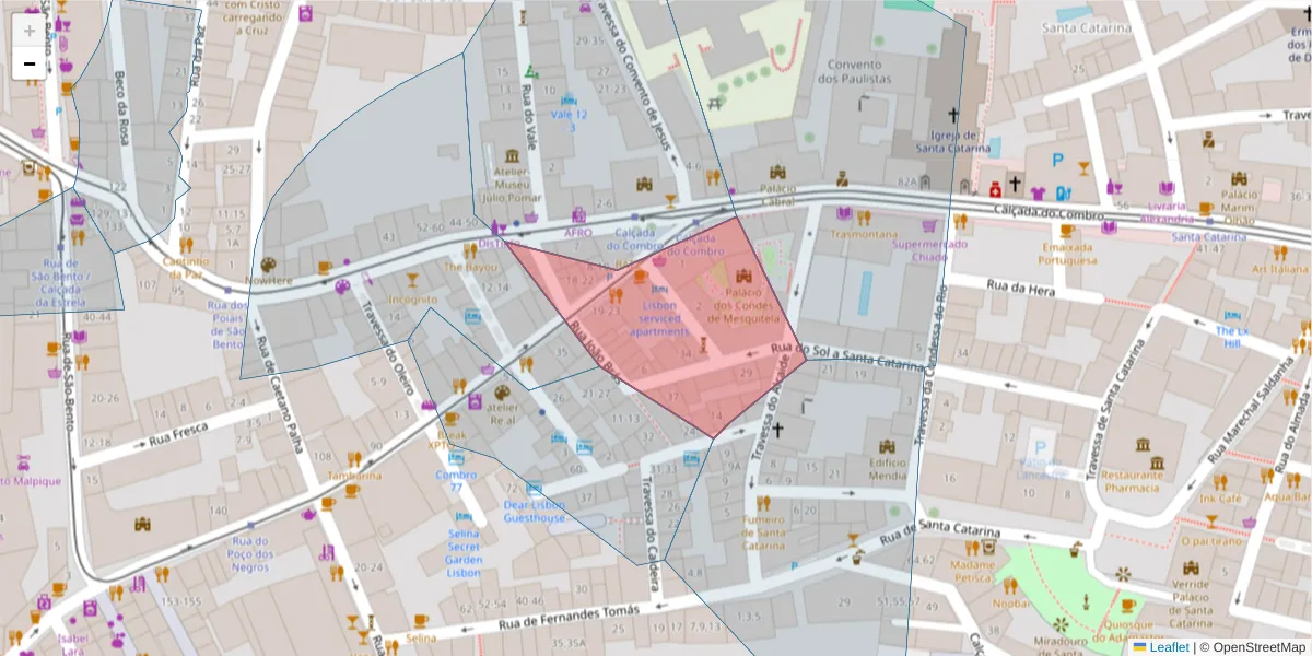 Mapa detalhado do código postal 1200-335 com limites, códigos postais vizinhos e agências dos correios
