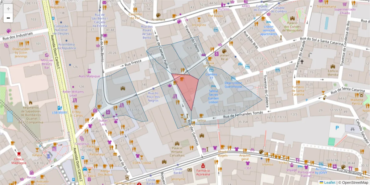 Mapa detalhado do código postal 1200-336 com limites, códigos postais vizinhos e agências dos correios