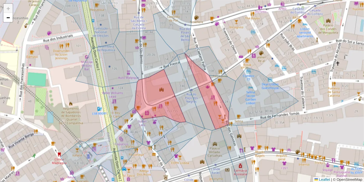 Mapa detalhado do código postal 1200-337 com limites, códigos postais vizinhos e agências dos correios
