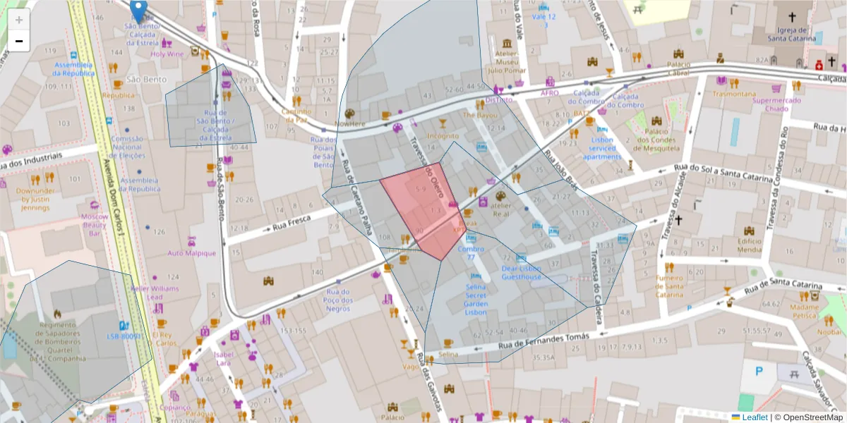 Mapa detalhado do código postal 1200-341 com limites, códigos postais vizinhos e agências dos correios