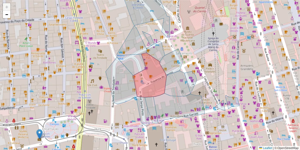 Mapa detalhado do código postal 1200-369 com limites, códigos postais vizinhos e agências dos correios