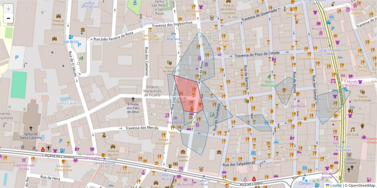 Mapa detalhado do código postal 1200-381 com limites, códigos postais vizinhos e agências dos correios